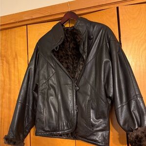 Dark Brown reversible Leather Jacket with Rabbit Fur Lining